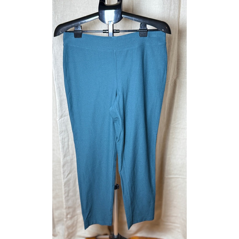 Eileen Fisher S Washable Stretch Crepe Slim Ankle Pants Teal Green PullOn Small